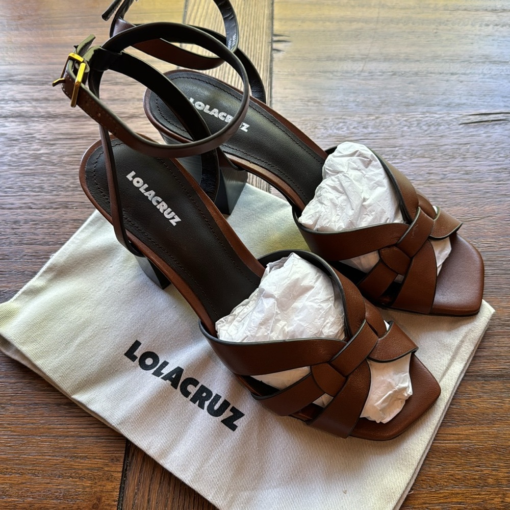 Lola Cruz leather block heel sandals. Made in Spain. - Picture 3 of 8